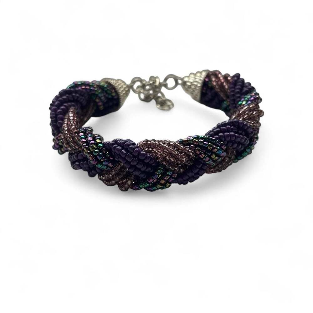 Unbranded Purple and Bronze Seed Bead Braided Bracelet
